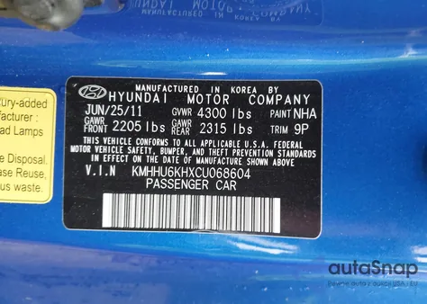 2012 Hyundai Genesis Coupe 3.8L z USA, uszkodzony, nr VIN KMHHU6KHXCU068604